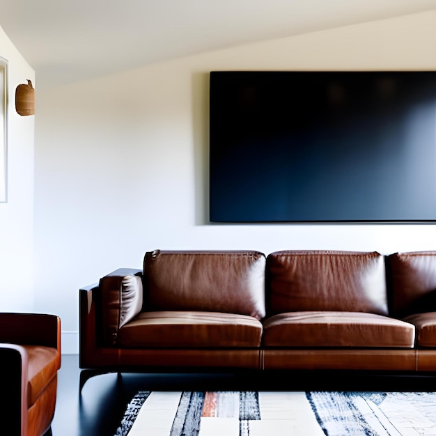 Una sala de estar con un sofá y un televisor en la pared.