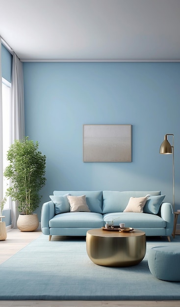 sala de estar con un tema azul claro