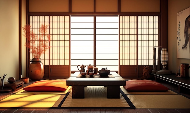 Sala de estar tradicional japonesa creada utilizando herramientas de IA generativas