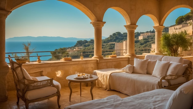 Sala de estar con vista al mar