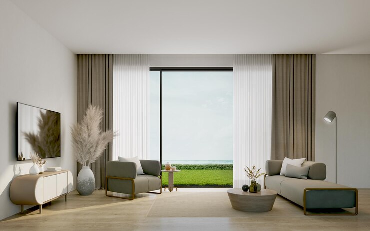 Sala de estar con vista al mar