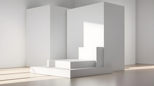 Sala de estudio abstracto de podio con plataforma geométrica para exhibición de maquetas Escena de pared minimalista para exhibición de productos Exhibición de promoción IA generativa