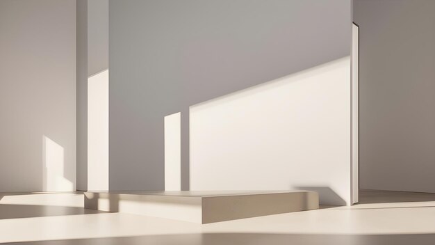 Sala de estudio abstracto de podio con plataforma geométrica para exhibición de maquetas Escena de pared minimalista para exhibición de productos Exhibición de promoción IA generativa