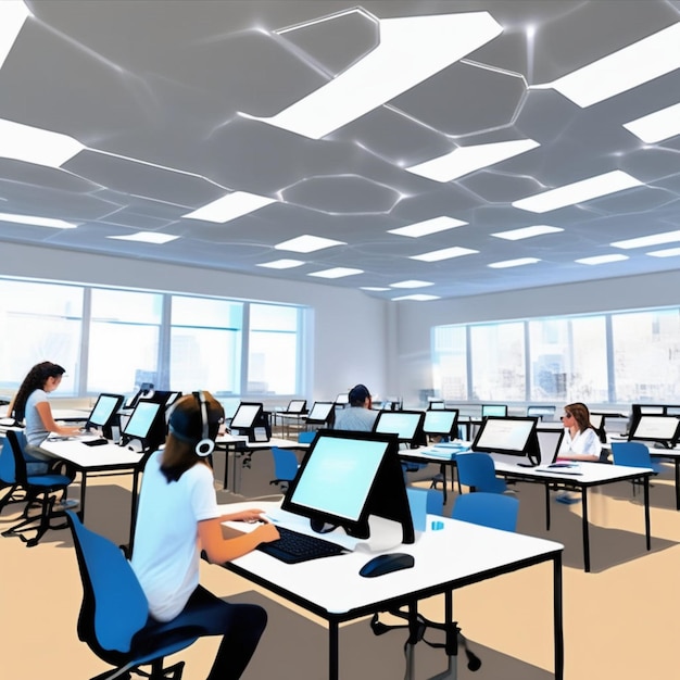 sala de estudio moderna con tecnología genial para estudiantes