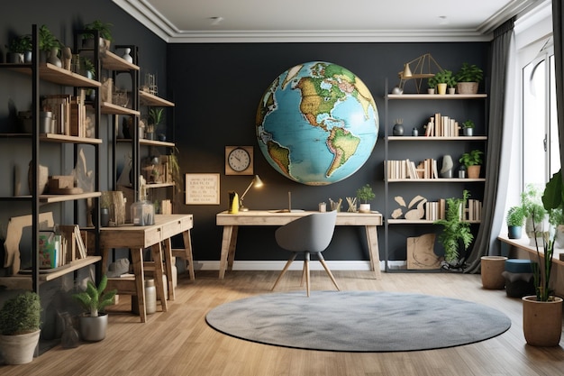 Sala de estudio para niños en casa Interior espacioso y moderno con escritorio