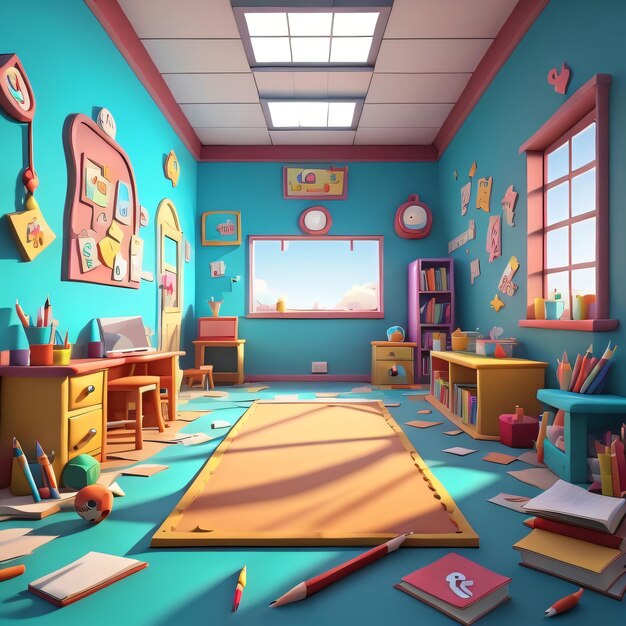 sala de fondo de dibujos animados 3d para animación