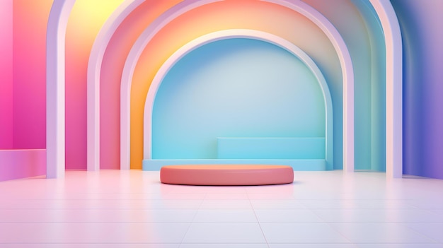 Sala futurista em multicolor com bela iluminação fundo impressionante para o presente do produto