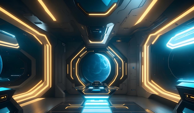 Sala futurista moderna no fundo da nave espacial Generative AI