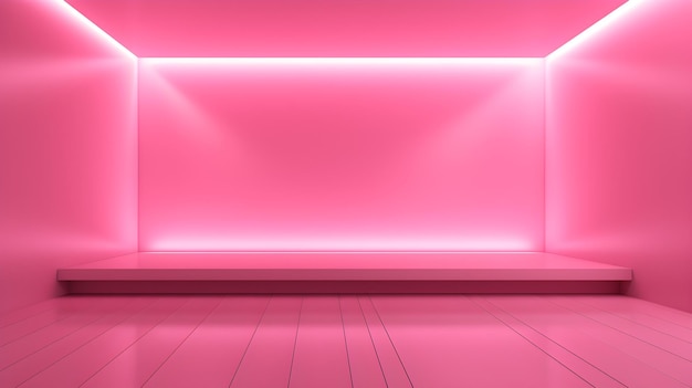 Sala geométrica vazia em cores cor-de-rosa com bela iluminação fundo futurista