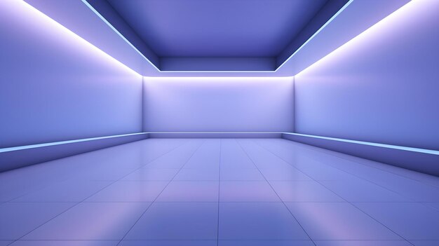 Sala geométrica vazia em cores periwinkle com bela iluminação fundo futurista