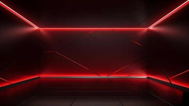 Sala geométrica vazia em cores vermelhas com bela iluminação fundo futurista