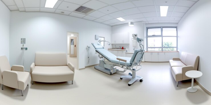 Sala de hospital con camas y cómodo equipo médico en un hospital moderno