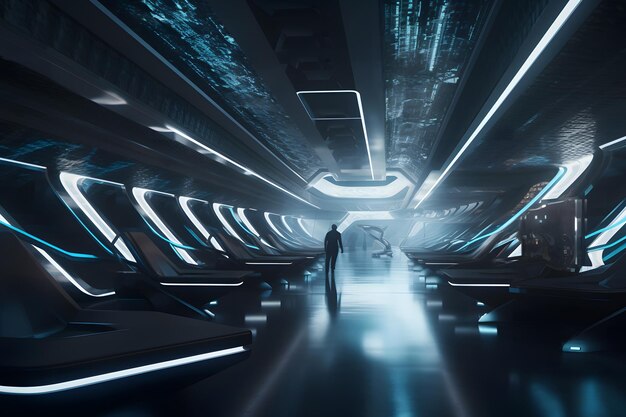 La sala del hospital de la nave espacial de la futura red neuronal ai generada