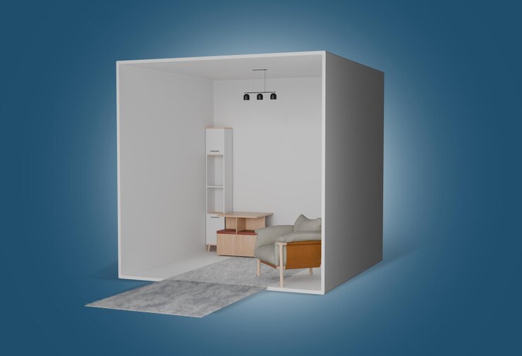 Sala interior 3D para manipulação de imagens