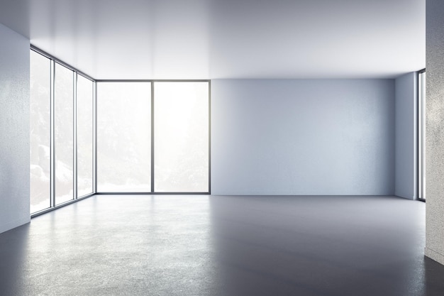 Sala interior minimalista com parede de concreto em branco