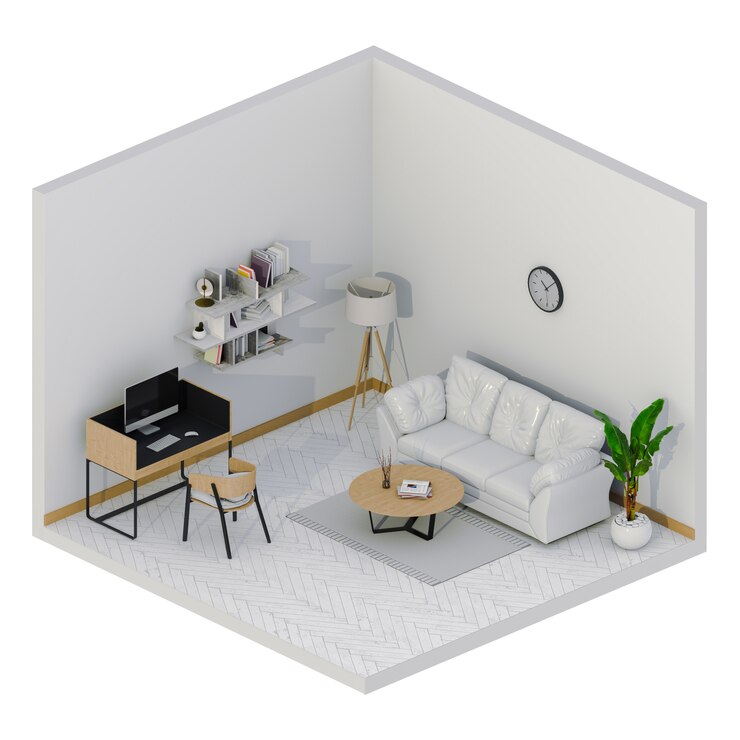 Sala interior para área de trabalho com computador de mesa