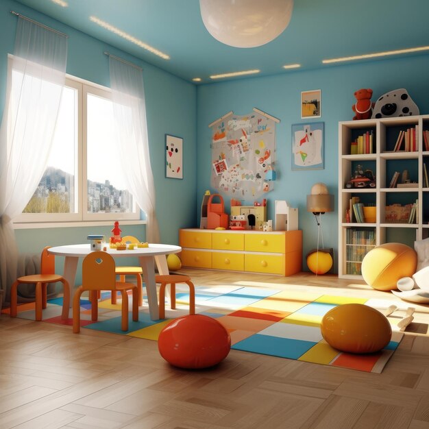 Sala de juegos de jardín de infantes juguete colorido niños juegan juego generativo ai