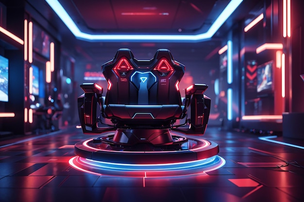 Sala de juegos con luces rojas y azules