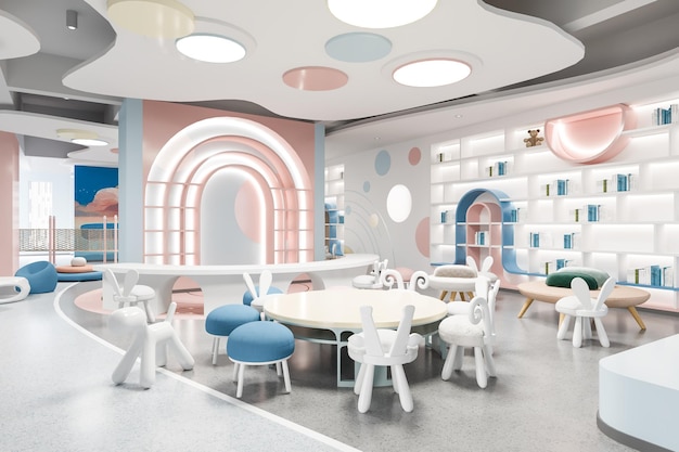 Sala de juegos moderna interior para niños con decoración y juguetes