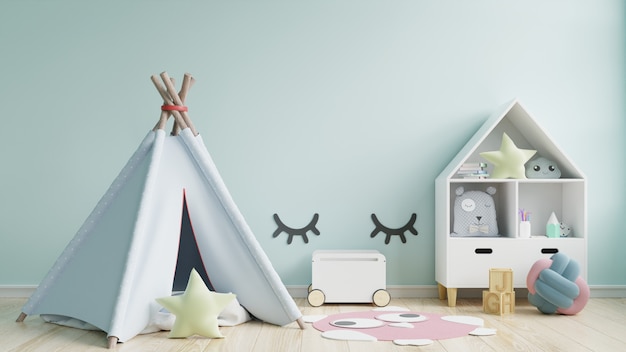 Sala de juegos para niños con carpa y mesa para sentarse