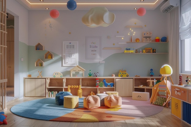 Sala de juegos para niños con tonos neutrales