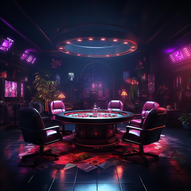 Una sala de juegos de póquer oscura y encubierta contemporánea Generative Ai