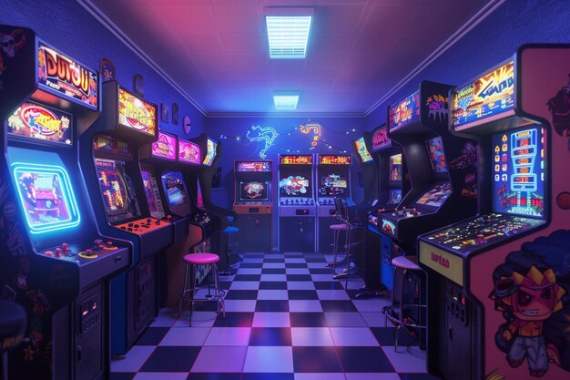 Sala de juegos retro con máquinas arcade antiguas oct