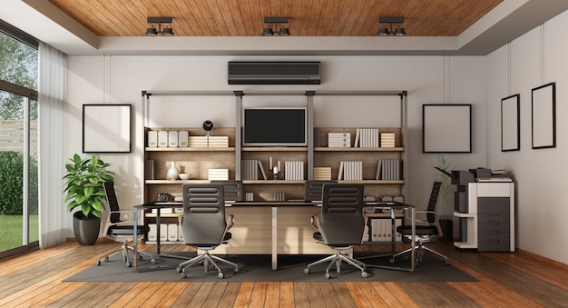 Sala de juntas moderna con mesa de reuniones