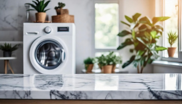 sala de lavandería con electrodomésticos modernos y mesa vacía que evoca la limpieza y la comodidad doméstica