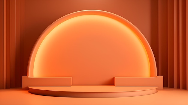 Sala de luz naranja con un podio vacío Increíble telón de fondo para la presentación de productos