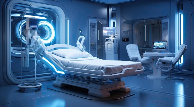 Sala médica del futuro con diferentes aparatos médicos