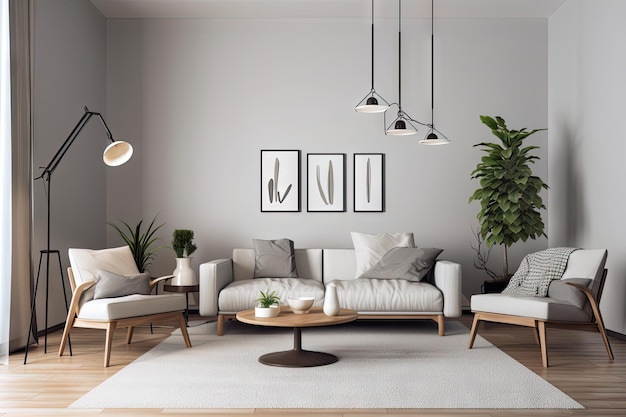 Sala minimalista com linhas clean e decoração moderna