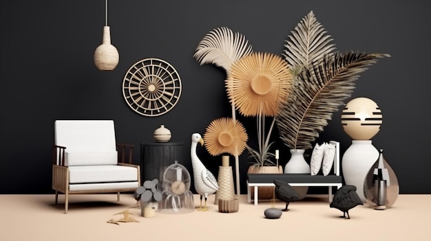 Foto sala minimalista com ornamentos e móveis