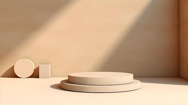 Sala minimalista com um palco em cores bege Fundo moderno e futurista para o produto