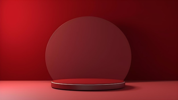Sala minimalista com um palco em cores vermelhas escuras Fundo moderno e futurista para Produ