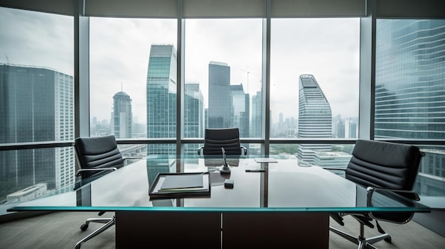Sala moderna para reuniões de negócios com arranha-céus view generative ai