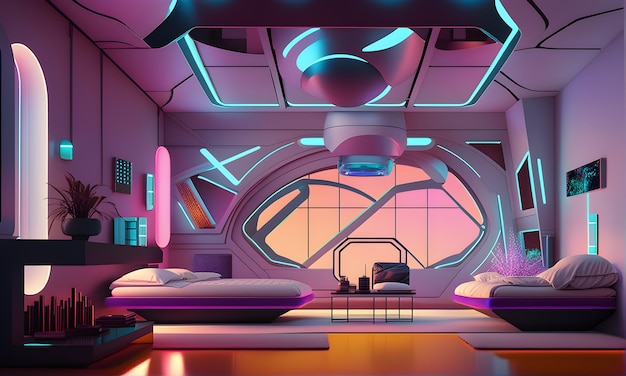 Foto sala de neón de concepto futurista