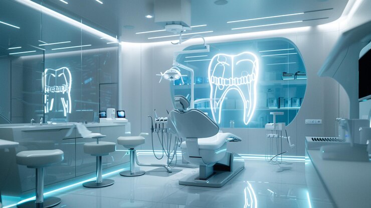 Sala de odontología con silla y fregadero