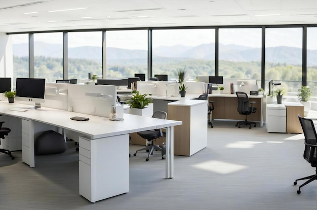 sala de oficina con escritorios de empleados bien dispuestos concepto al aire libre IA generativa