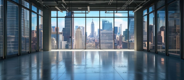 Sala de oficina con piso vacío con vista moderna del paisaje urbano imagen generada por IA