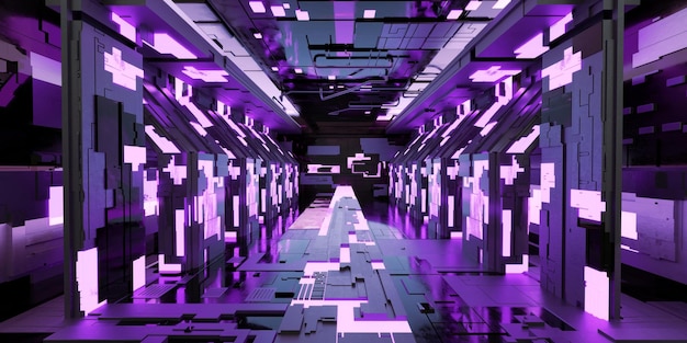 Sala de pasillo de ciencia ficción futurista Concepto interior de estilo de fondo futuro moderno Representación 3d