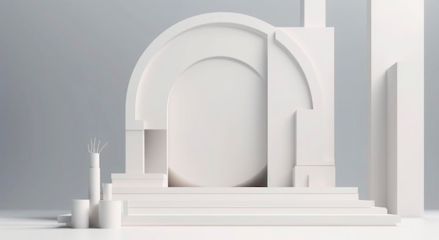 Sala de podio minimalista 3D con formas simples