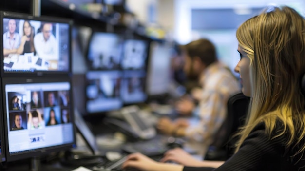 En la sala de redacción, los periodistas dedicados a la consultoría de comunicación trabajan diligentemente frente a las pantallas de las computadoras