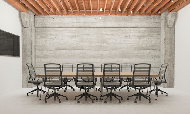 Sala de reunión de negocios de representación 3D en edificio de oficinas