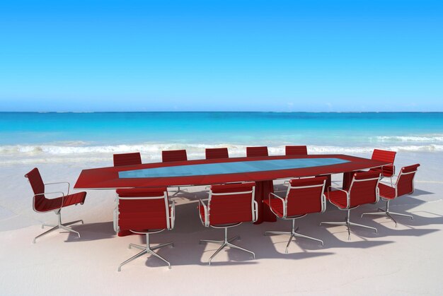 Foto sala de reuniones junto al agua en una playa