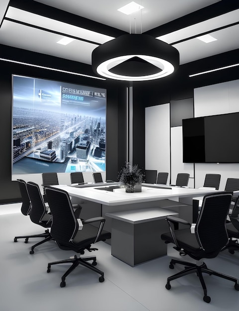 Sala de reuniones minimalista para empresarios y altos funcionarios de la empresa 3D y renderizado