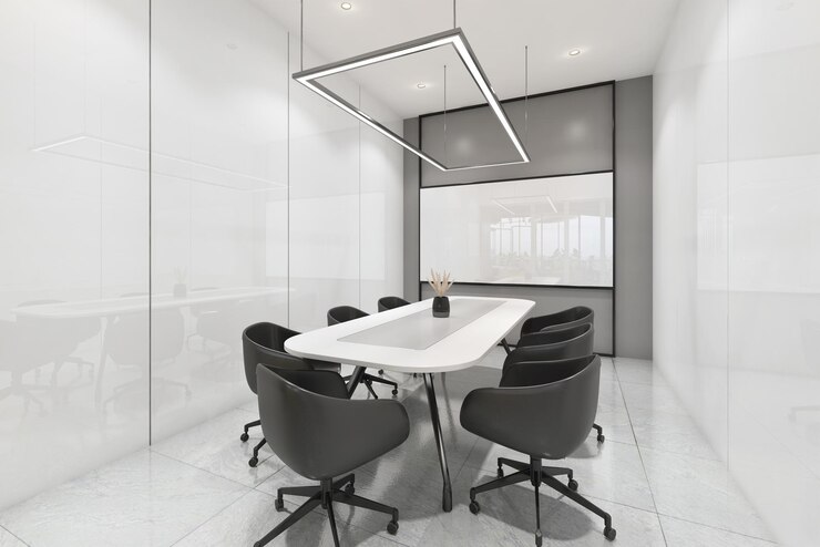 Sala de reuniones moderna con pizarra blanca
