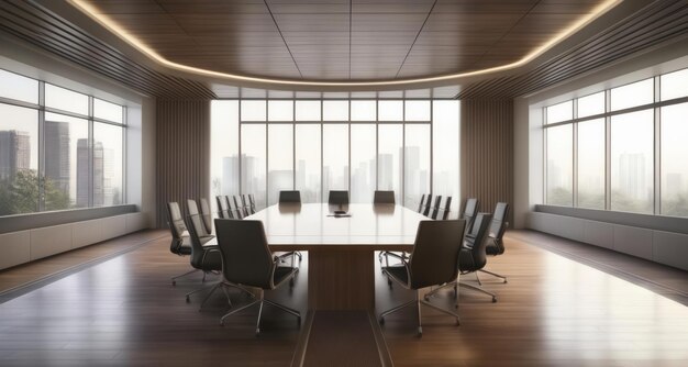 Sala de reuniones moderna con vista panorámica de la ciudad