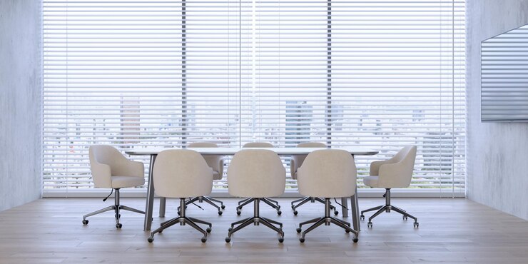 Sala de reuniones en la oficina estilo moderno vista de la ciudad 3d renderización