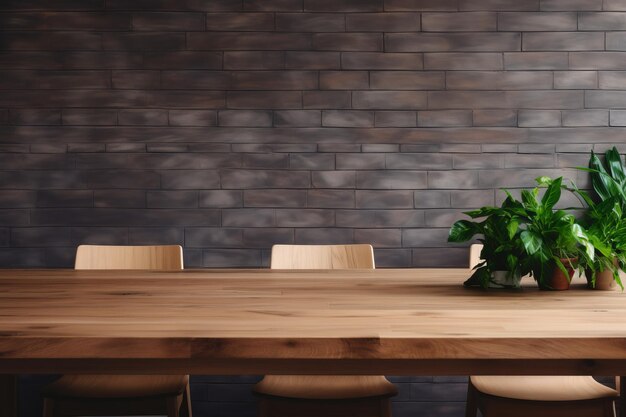Sala de reuniones de oficina con una mesa y sillas de madera vacías Vista cercana